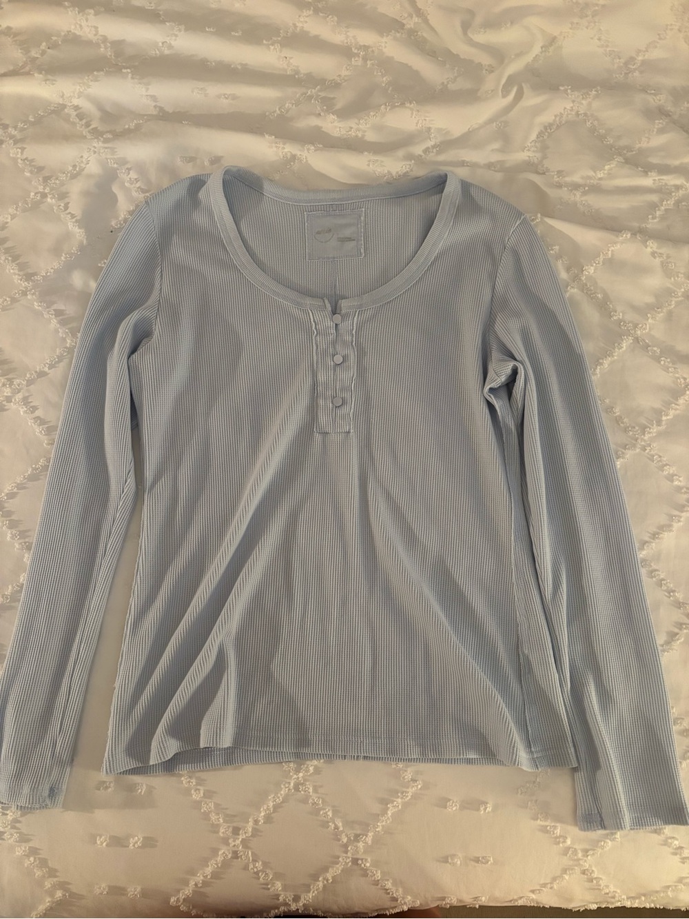 Aerie Light Blue Ribbed Long-Sleeve Top
